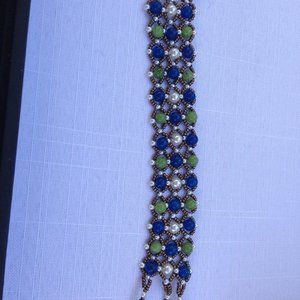 Handmade Swar pearl, peridot,and blue glass beads